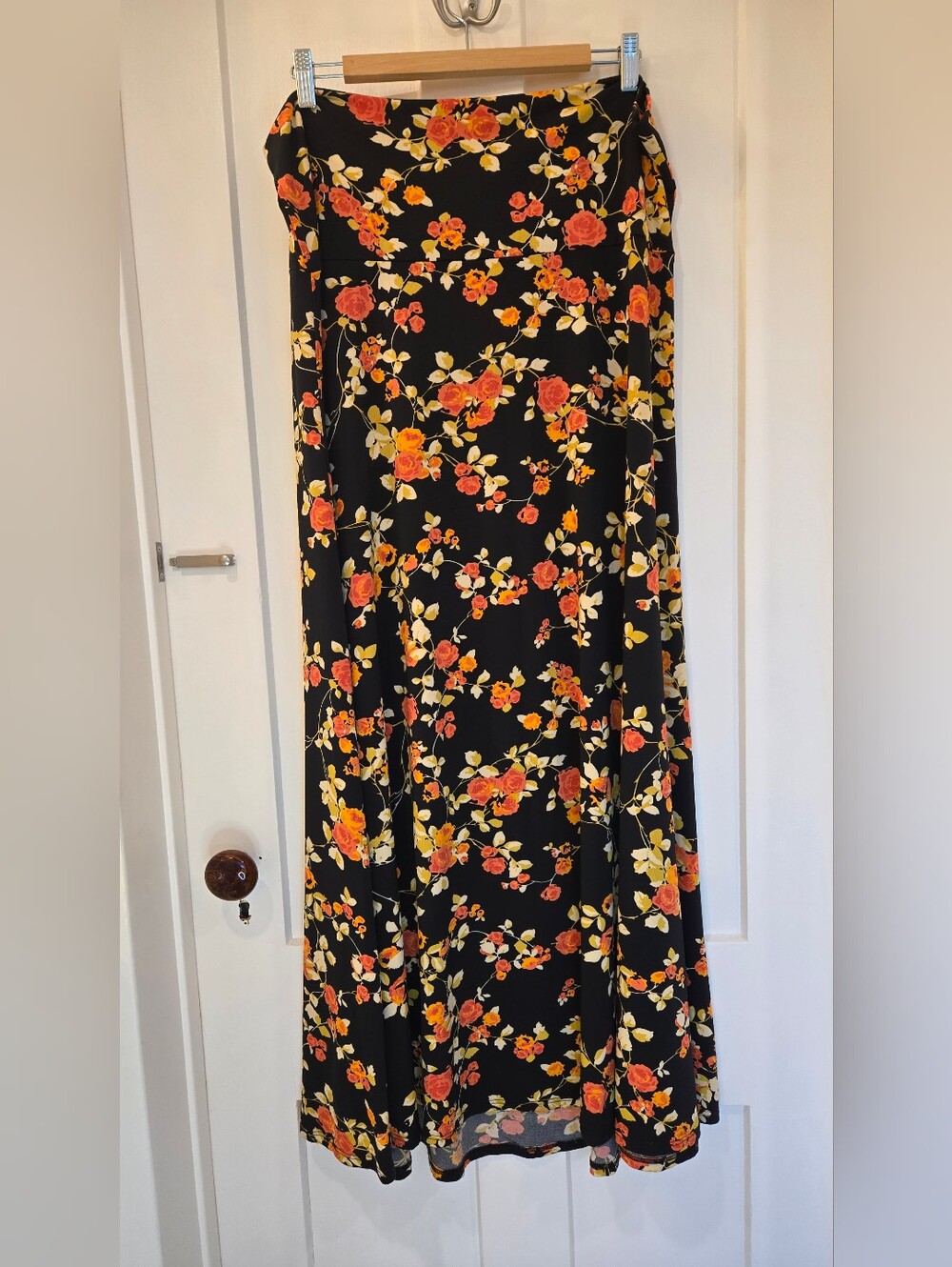 Lularoe Maxi Black Floral Skirt with Orange and Yellow Roses - Size 2XL